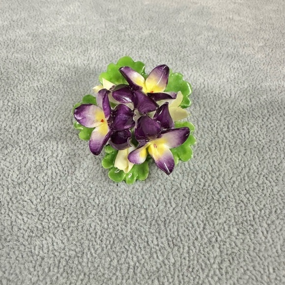 Staffordshire Jewelry - Vintage Cara China Staffordshire Purple Lillie Flowers Brooch Pin